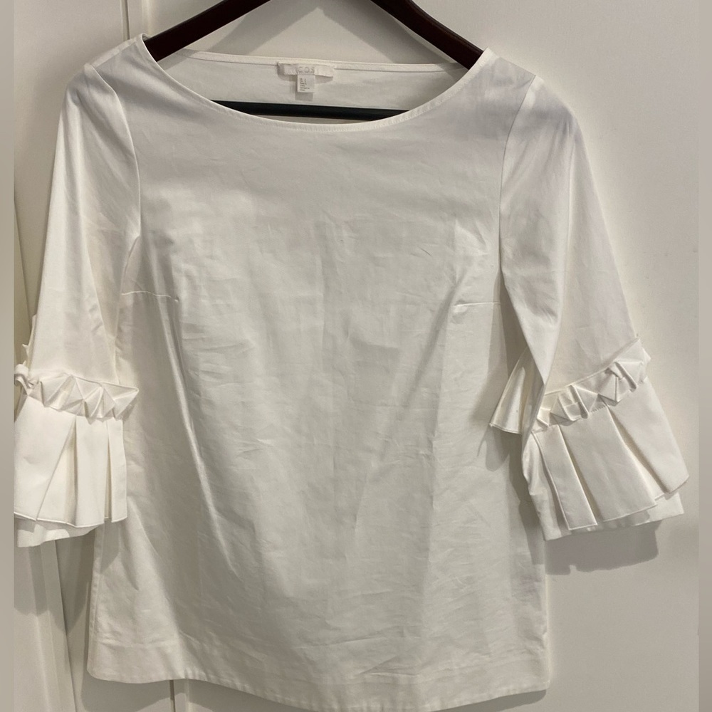 COS White 3/4 Sleeve Ruffle Frill Swing Top Blouse